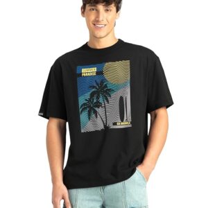 Jockey US81 Men's Super Combed Cotton Rich Graphic Printed Oversized T-Shirt - M, black